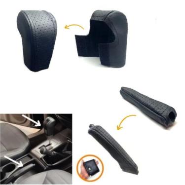 Imagem de Capa Couro Manopla Câmbio Automático E Alavanca Freio de Mão Mitsubish