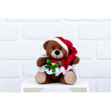 Imagem de PELUCIA URSO NATAL VESTIDO COM LESE - TEDDE 12 CM (PELUCIA MARROM)