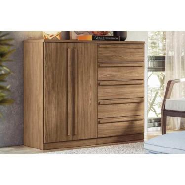 Imagem de Cômoda Infantil Malaga 2.5 2 Portas e 5 Gavetas Jatoba - Santos Andirá