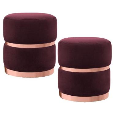 Imagem de Kit 2 Puffs Decorativos Cinto e Aro Rosê Round B-278 Veludo Marsala - 