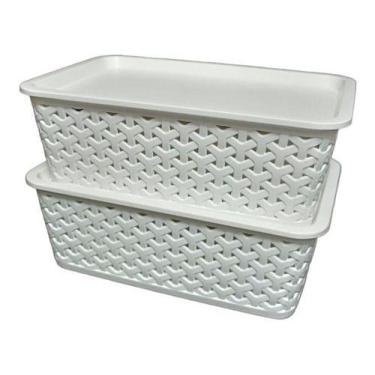 Imagem de Kit 2 Caixas Cestos Organizadores 3l Rattan Com Tampa  - Plasnorthon, 