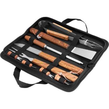 Imagem de Kit churrasco 10 peças aço inox com estojo vonder