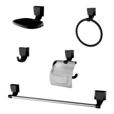 Imagem de Kit Acessorios p/Banheiro Lorenzetti - 2000 F24  Preto  Attic Quadra