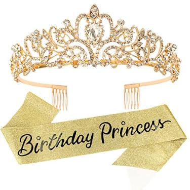 Imagem de Tiara de coroas de princesa para meninas, faixa de aniversário para decoração de festa, presentes para meninas, acessórios de lembrancinhas de festa de feliz aniversário