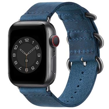 Imagem de Pulseiras de couro vintage compatíveis com Apple Watch Ultra SE séries 11, 10, 9, 8, 7, 7, 7, 6, 6, 5 e 4 mm de 49 mm, 46 mm, 45 mm, 44 mm, 42 mm (azul militar/preto)