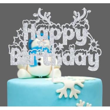 Imagem de Winter Happy Birthday Cake Topper, Frozen Birthday, Snowflake Baby Shower Senta Birthday Decor, Winter Wonderland Merry Birthday Party Decorations Supplies