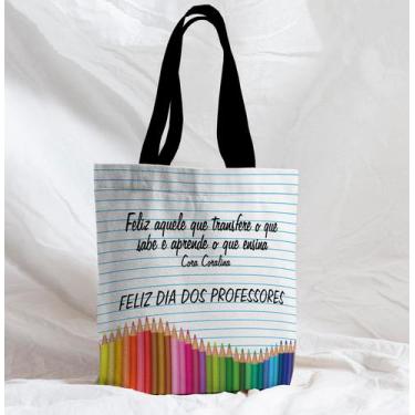 Imagem de Bolsa Sacola Artesanal de Tecido Professor Caderno Lápis Colorido - Co