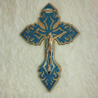 Imagem de Crucifixo de MDF com EVA - Imperial Artigos Religiosos, Azul Escuro