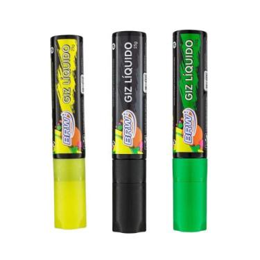 Imagem de Canetão Giz Líquido 15mm BRW 25g Canetão Lousa Vidro Carro, KIT (PT + 