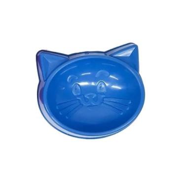 Imagem de Comedouro Cara de Gato 100ml Azul Rosa ou Vermelho - Pet Toys, Azul