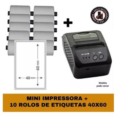 Imagem de Mini Impressora Bluetooth + 10 Rolos Etiqueta Adesiva 40x60 - TITANNET