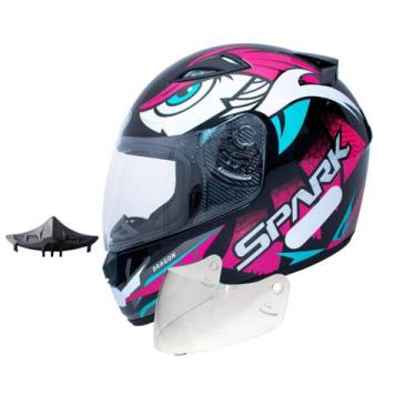 Imagem de Capacete Ebf Spark Dragon Preto Rosa Com Narigueira Mais Viseira Crist