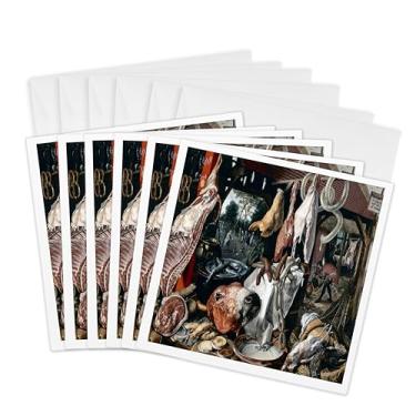 Imagem de Butchers Stall Pieter Aertsen Cena de açougueiro em 1551 cartões comemorativos, 15,24 x 15,24 cm, conjunto de 6 (gc_149646_1)
