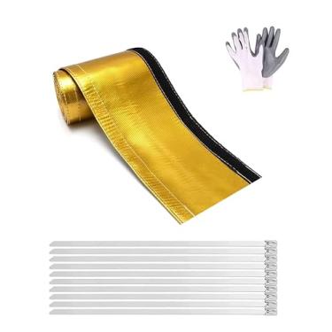 Imagem de Revestimento térmico de fio dourado 3,8 cm ID x cobertura térmica de 3,5 m, capa térmica de linha de combustível, manga de calor para proteção máxima contra o calor, com 10 peças de abraçadeiras de
