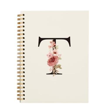 Imagem de OXW Caderno personalizado com letra T, caderno personalizado fofo para meninas da escola, presentes com monograma para mulheres, material escolar para meninas, presentes personalizados, caderno