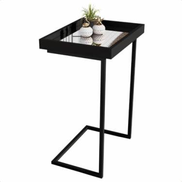 Imagem de Mesa Lateral Espelhada com Pés de Ferro Apoio Sala Sofá Moderna Decoração Resistente e Elegante(Preto/Preto)