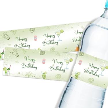 Imagem de 32 peças de etiquetas de garrafa de água de feliz aniversário Martini, adesivos de garrafa de água Tini Party, envoltórios de garrafa de festa mais antigos A Tini Bit verde, tema de martini, artigos