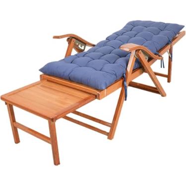 Imagem de Juan espreguiçadeira dobrável de madeira portátil de verão ajustável ao ar livre jardim varanda cadeira legal de bambu cadeira de encosto com apoio estendido e almofada removível, azul