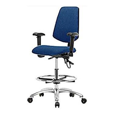 Imagem de Thomas 1163R65 Cadeira de tecido ESD com altura média para banco com encosto médio, base cromada, com inclinação, braços ajustáveis, sem anel de pé, rodízios ESD, azul