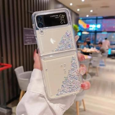 Imagem de para Samsung z Flip 5 Quicksand Love Heart Case para Samsung Galaxy Z Flip 5 4 3 flip5 ZFlip 4 Glitter Fluorescência Luminosa Capa, Prata, para Samsung Z Flip4