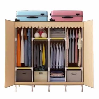 Imagem de Guarda-roupa Armário de montagem de porta aberta, quarto de aluguel duplo, guarda-roupa de grande capacidade, armação de aço reforçada, armário de suspensão durável armário