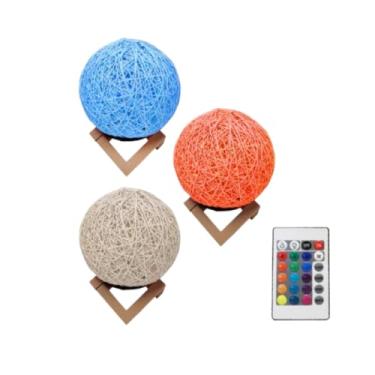 Imagem de Abajur Luminária De Barbante Led RGB Com Controle Remoto Para Sala Moderna Mesa Cabeceira Decorativa Quarto Jantar Recarregável USB (Branco)