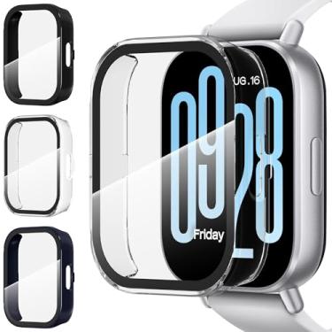 Imagem de Suoman Pacote com 3 capas para Redmi Watch 5 Active, [antiarranhões], protetor de tela de vidro temperado, capa protetora de policarbonato rígido completo - preto + transparente + azul