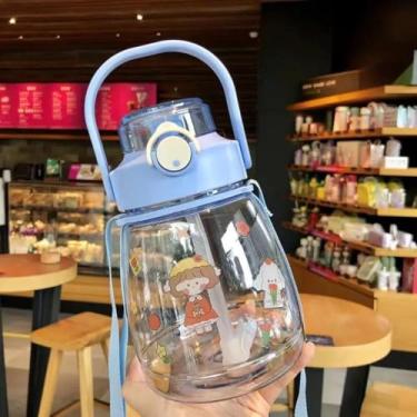 Imagem de Garrafa Squeeze 1.3 L Com Adesivos Alça Lateral Transparente (Branco)