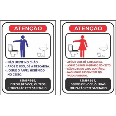 Imagem de 2 Placas Banheiro Masculino E Feminino Regras 20x15cm Ps1mm