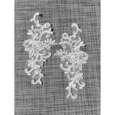 Imagem de #157 branco, dois pares (4 peças) apliques bordados, apliques de renda, vestido de casamento faça você mesmo, roupas artesanais, jeans, jaquetas, bolsas, decoração de véu
