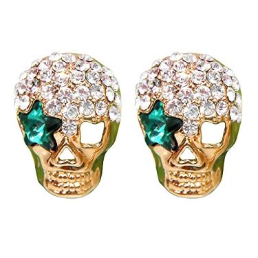 Imagem de Navachi Brincos AZ1013 de esqueleto com tema de Halloween banhado a ouro 18 k para mulheres, meninas e crianças, Metal Cristal, Zircônia cúbica