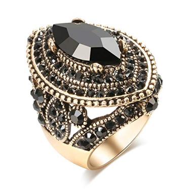 Imagem de CKHAO Anel feminino - Anel vintage de pedra preciosa preta estilo turco banhado a ouro antigo tamanho grande J0769BLK Preto