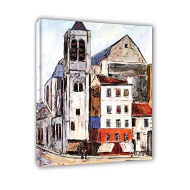 Imagem de Maurice Utrillo Impressões - reproduções de pinturas famosas - Impressão de paisagem em tela arte de parede - 'Eglise Saint-Nicolas du Chardonnet' Pôster emoldurado pronto para pendurar 20 x 25 cm (8