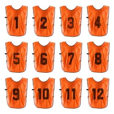Imagem de PATIKIL Colete de treinamento de futebol, pacote com 12 pinnies esportivos de equipe, reversível, numerado, pennies para treino de futebol, babadores com cinto para adultos, 63 cm laranja, Laranja,
