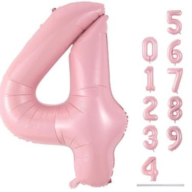 Imagem de Balão Metalizado Lingqiang 40cm - Número 4 Rosa Pastel para Festa