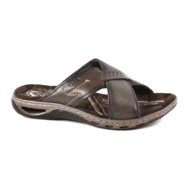 Imagem de Chinelo Masculino Pegada Slide Couro Armortech Cravo Conforto, 42