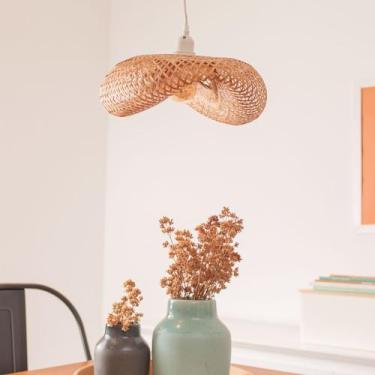 Imagem de luminária pendente de bambu curvas boho moderna - Oikos, U, Natural, B