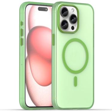 Imagem de LYJSMGZ Capa magnética para iPhone 16 Pro Max/16 Pro/16 Plus/16, capa de telefone ultrafina fosca transparente suporta sucção magnética de veículos, verde, 16