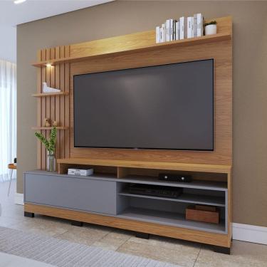 Imagem de Estante para TV Até 65 Polegadas Maceió 1 Porta com Led Ripado Freijo/Cinza Fosco - Colibri