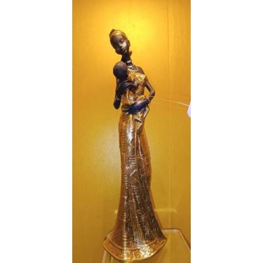 Imagem de Estatua africana com filho colo resina decorativo 28cm - Zona Livre
