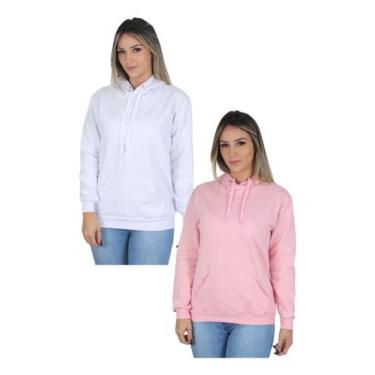 Imagem de Kit 2 Moletom Liso Feminino Blusa De Frio Casual Canguru - Lunny, Rosa