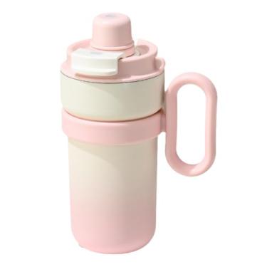 Imagem de Xícara de café moderna de aço inoxidável de camada dupla com isolamento a vácuo – 400 ml (corda) e 480 ml (cabo) | Caneca de bebida portátil elegante para bebidas quentes e frias (rosa, 480 ml)