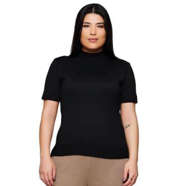 Imagem de Blusa Tricot Cacharrel Feminina Básica Gola Alta Manga Curta Verão M2-