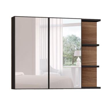 Imagem de Armário de Banheiro com Espelho Zaya 2 pt Preto e Madeirado