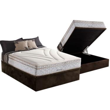 Imagem de Cama Box Baú Casal: Colchão Molas MasterPocket Ensacadas Herval Maxspring American + Base crc Suede Brown (138x188)