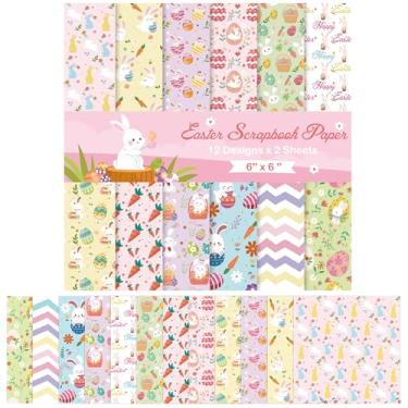 Imagem de VIDELLY 24 folhas de papel para scrapbook de Páscoa, 15,6 x 15,2 cm, coelhinho, ovo, estampa floral, bloco de papel de cartolina, decoração de um lado, materiais de scrapbook, papel de artesanato para