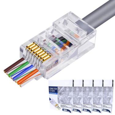 Imagem de Conector Rj45 Macho Cat6 / Cat5e Cabo Rede EZ Vazado 500un - Next 