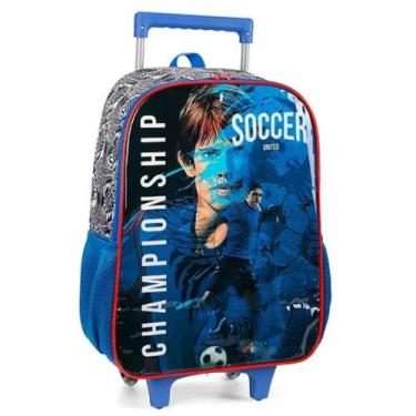 Imagem de Mochila Grande Rodinha Escola Championship Soccer Goall Azul - Luxcel