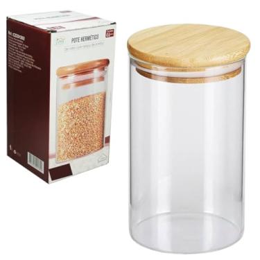 Imagem de Pote Hermético de Vidro 600ml com Tampa de Bambu para armazenar alimentos doces temperos mantimentos