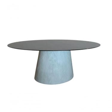 Imagem de Mesa De Jantar Cone Cimento Queimado Oval 198x122 Cm Tampo Laqueado Cor Preto